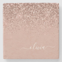 Monogram Rose Gold Pink Black Glitzer Script Steinuntersetzer