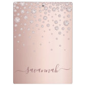 Monogram Rose gold pink, moderne Skriptdiamanten Klemmbrett (Rückseite)