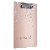 Monogram Rose gold pink, moderne Skriptdiamanten Klemmbrett (Rechts)