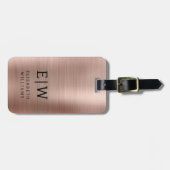 Monogram Rose Gold Pink Pinsel Metallic Elegant Gepäckanhänger (Vorderseite horizontal)