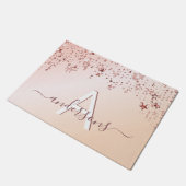 Monogram Rose gold pink stars modern elegant Fußmatte (Schrägansicht)