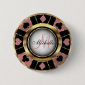 Monogram Rose Gold Poker Chip Casino Design Button (Vorderseite)