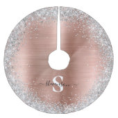 Monogram Rose Gold Silver Glitzer Glam Bürste Polyester Weihnachtsbaumdecke (Vorderseite)