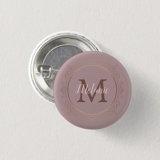 Monogram Rose Gold Template Elegant Moderne Button (Vorne & Hinten)