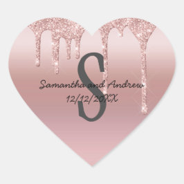 Monogram Rose Gold Tropfen Glitzer Blush Pink Hoch Herz-Aufkleber