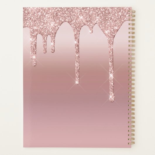 Monogram Rose Gold Tropfen Glitzer Blush Pink Hoch Planer (Rückseite)