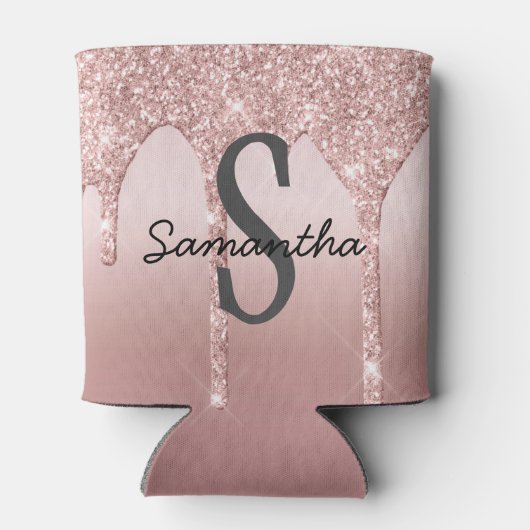 Monogram Rose Gold Tropfen Glitzer Rosa Trendy Dosenkühler (Rückseite)