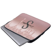 Monogram Rose Gold Tropfen Glitzer Rosa Trendy Laptopschutzhülle (Vorne Knopf)