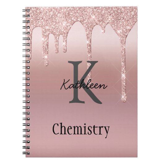 Monogram Rose Gold Tropfen Glitzer Rosa Trendy Notizblock (Vorderseite)