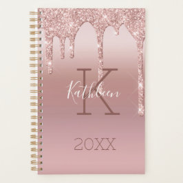 Monogram Rose Gold Tropfen Glitzer Rosa Trendy Planer