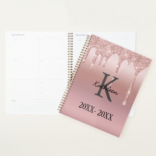 Monogram Rose Gold Tropfen Glitzer Rosa Trendy Planer (Anzeige)