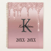 Monogram Rose Gold Tropfen Glitzer Rosa Trendy Planer (Vorderseite)