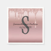 Monogram Rose Gold Tropfen Glitzer Rosa Trendy Serviette (Vorderseite)