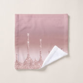 Monogram Rose Gold Tropfen Glitzer Trendy Badhandtuch Set (Waschlappen)