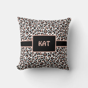 Monogram Rose Gold und Black Leopard Print Kissen