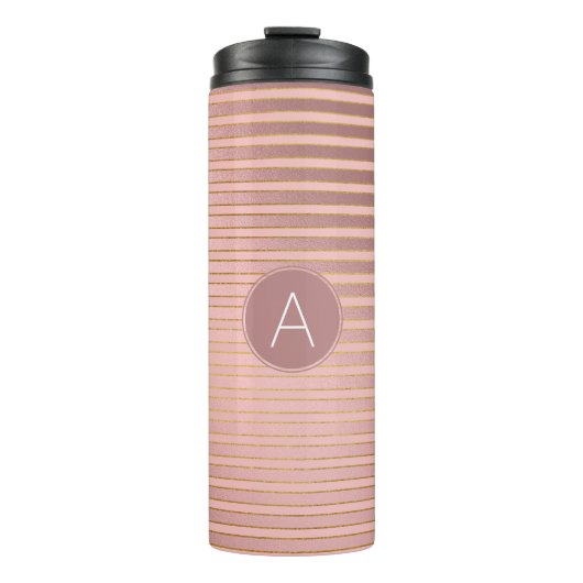 Monogram Rose Gold und Gold Foil Streifen Thermosbecher (Vorderseite)