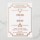 Monogram Rose Gold und White Art Deco Hochzeitsfol Folieneinladung (Vorderseite)