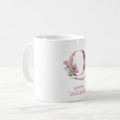 Monogram Rose Gold Watercolor Blume Letter Q Kaffeetasse (Vorderseite Links)