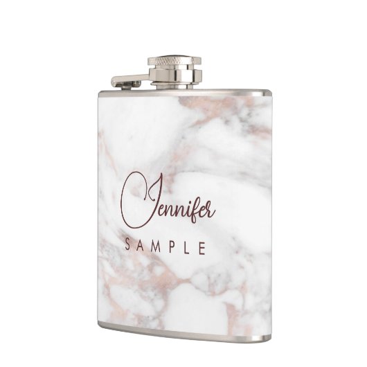 Monogram Rose Gold Weißes Marmorvorlage Beste Flachmann (Links)
