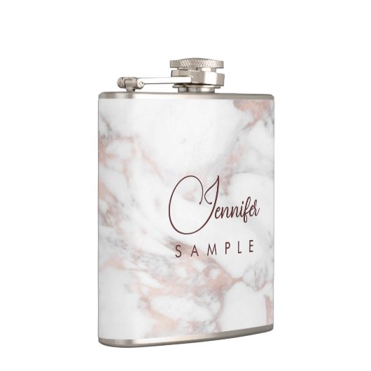 Monogram Rose Gold Weißes Marmorvorlage Beste Flachmann (Rechts)