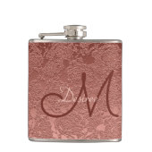 Monogram Rose Golden Rosa Floral Moderne Kunst Flachmann (Vorderseite)