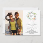 Monogram Rose Greenery Floral 2 Foto Hochzeit Einladung (Vorderseite)
