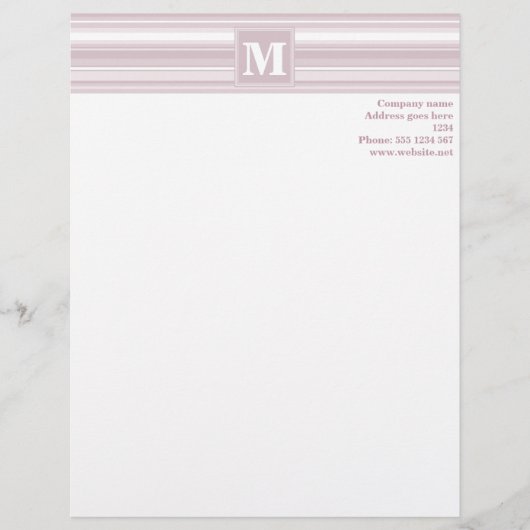 Monogram-Rose-Quartz-Streifen Briefbogen (Vorderseite)
