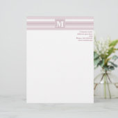 Monogram-Rose-Quartz-Streifen Briefbogen (Stehend Vorderseite)