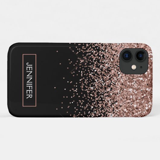 Monogram Rose Rose Gold Glitzer & Sparkline Case-Mate iPhone Hülle (Rückseite (Horizontal))