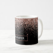 Monogram Rose Rose Gold Glitzer & Sparkline Kaffeetasse (VorderseiteRechts)