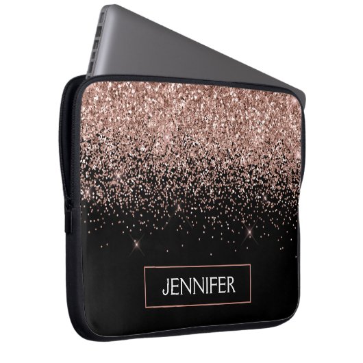 Monogram Rose Rose Gold Glitzer & Sparkline Laptopschutzhülle (Vorne Rechts)