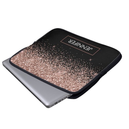 Monogram Rose Rose Gold Glitzer & Sparkline Laptopschutzhülle (Vorne Knopf)