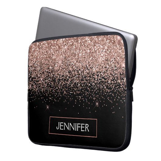 Monogram Rose Rose Gold Glitzer & Sparkline Laptopschutzhülle (Vorderseite Links)