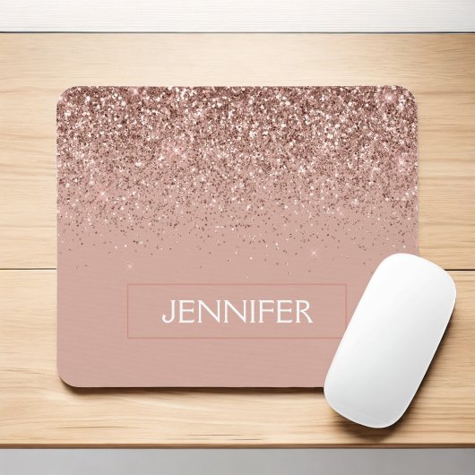 Monogram Rose Rose Gold Glitzer & Sparkline Mousepad