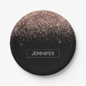 Monogram Rose Rose Gold Glitzer & Sparkline Pappteller (Vorderseite)