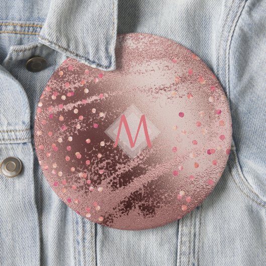 Monogram ROSEGOLD Metallic Foil Confetti Look Button (Beispiel)