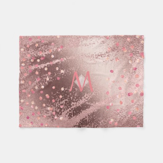 Monogram ROSEGOLD Metallic Foil Confetti Look Fleecedecke (Vorderseite (Horizontal))