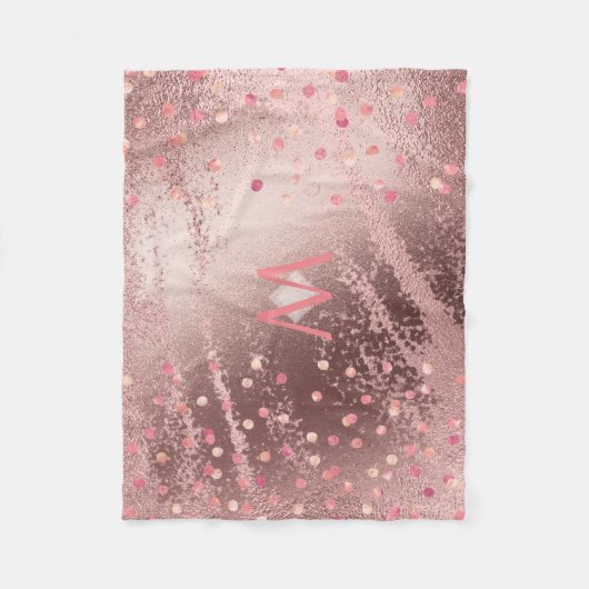 Monogram ROSEGOLD Metallic Foil Confetti Look Fleecedecke (Vorderseite)