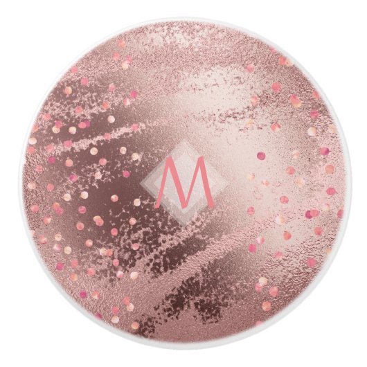 Monogram ROSEGOLD Metallic Foil Confetti Look Keramikknauf (Vorderseite)