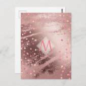Monogram ROSEGOLD Metallic Foil Confetti Look Postkarte (Vorne/Hinten)