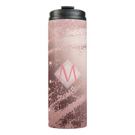 Monogram ROSEGOLD Metallic Foil Confetti Look Thermosbecher (Vorderseite)