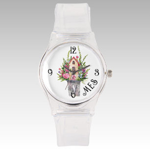 Monogram, Rosen Märchen Cottage Klar Silikon Armbanduhr