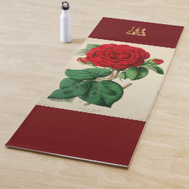 Monogram Rote Rose Blume Vintage Kunst Yogamatte