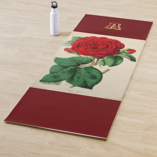 Monogram Rote Rose Blume Vintage Kunst Yogamatte (Beispiel)