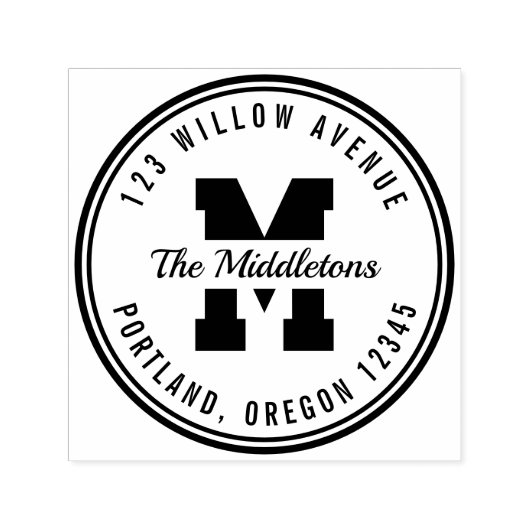 Monogram Round Border Varsity Style Rücksendeadres Permastempel (Design)