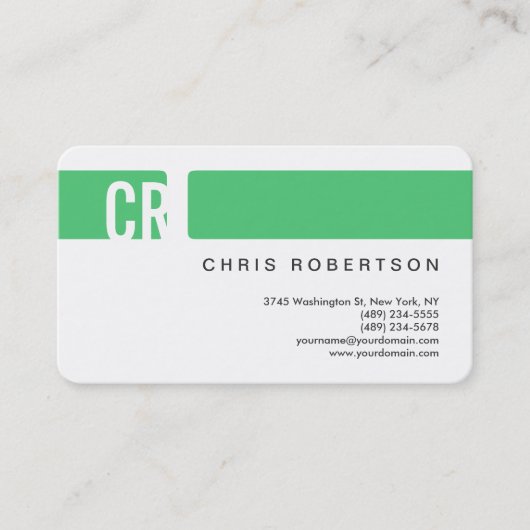 Monogram Round Corner Emerald Green Business Card Visitenkarte (Vorderseite)