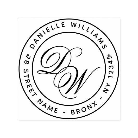 Monogram Round-Rücksendeadresse Elegante Calligrap Permastempel (Design)