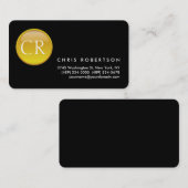 Monogram Rounded Corner Black Yellow Business Card Visitenkarte (Vorne/Hinten)