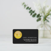 Monogram Rounded Corner Black Yellow Business Card Visitenkarte (Stehend Vorderseite)