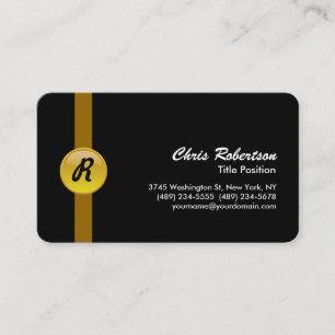 Monogram Rounded Corner Black Yellow Business Card Visitenkarte